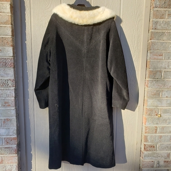 VINTAGE 1930s Wool Felted Wool Coat & Fur Collar Lg Black & White EUC - Picture 4 of 16